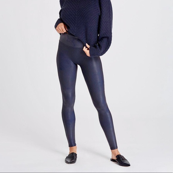SPANX Pants & Jumpsuits Spanx Faux Leather Highrise Navy Blue